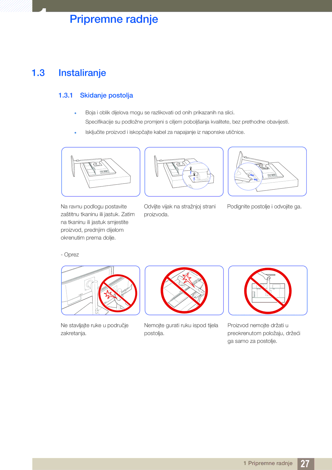 Samsung LU28E85KRS/EN manual Instaliranje, Skidanje postolja 