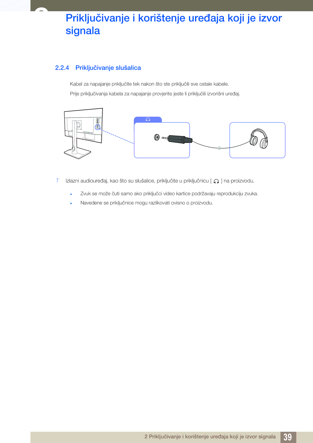 Samsung LU28E85KRS/EN manual Priključivanje slušalica 