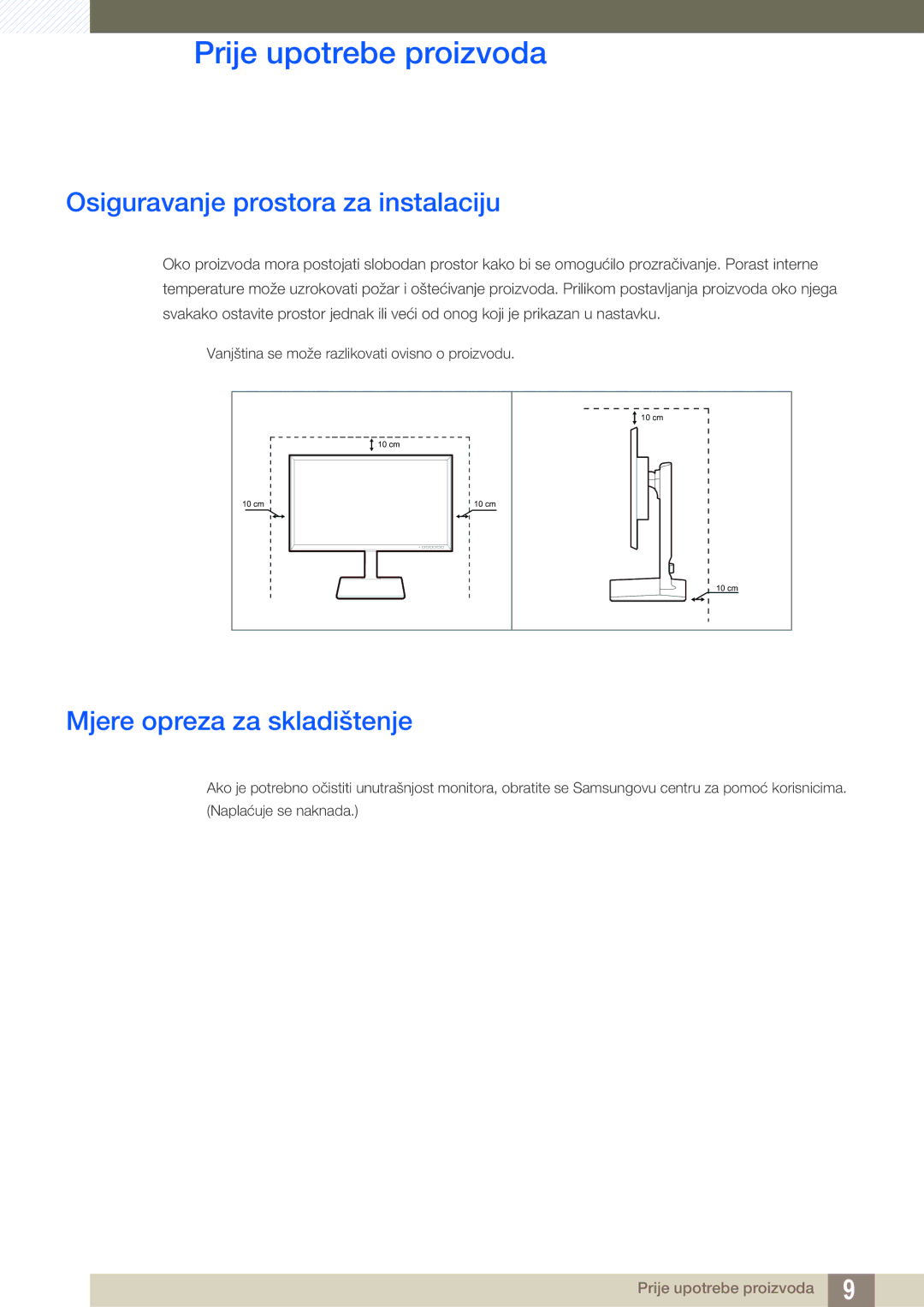 Samsung LU28E85KRS/EN manual Osiguravanje prostora za instalaciju, Mjere opreza za skladištenje 