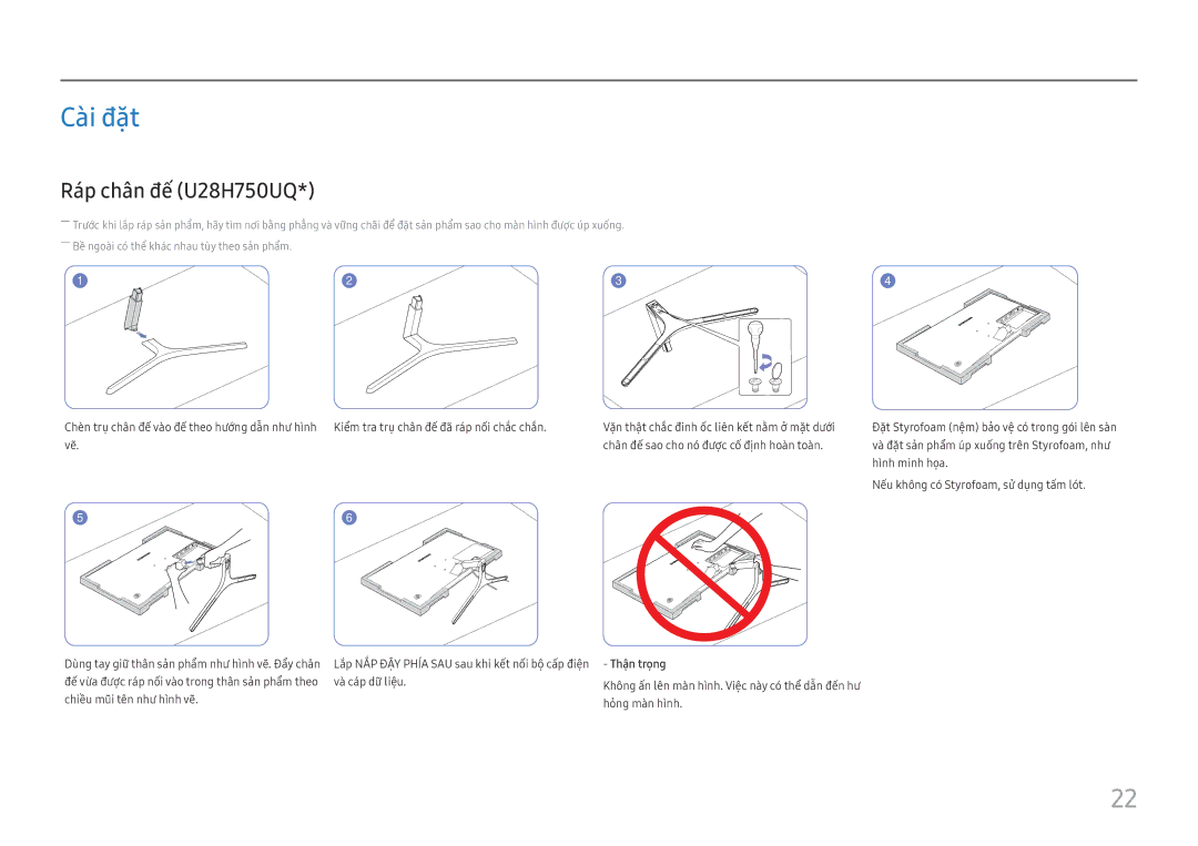 Samsung LU28H750UQEXXV manual Cài đăt, Ráp chân đế́ U28H750UQ 