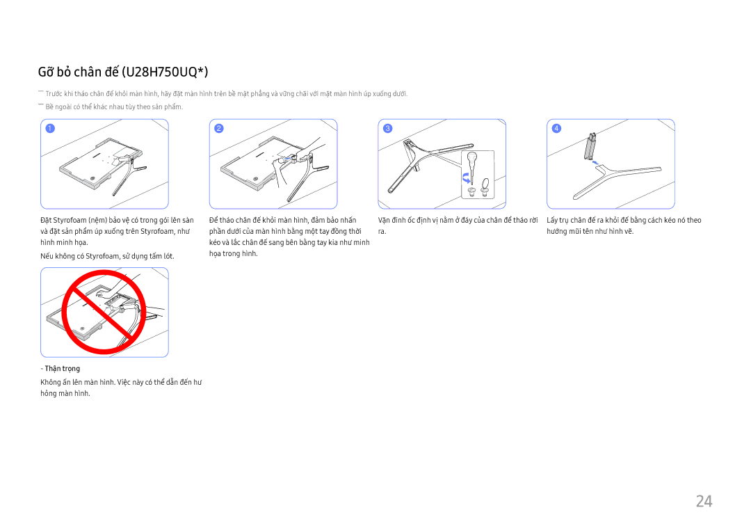 Samsung LU28H750UQEXXV manual Gỡ bỏ̉ chân đế́ U28H750UQ, Thận trong 