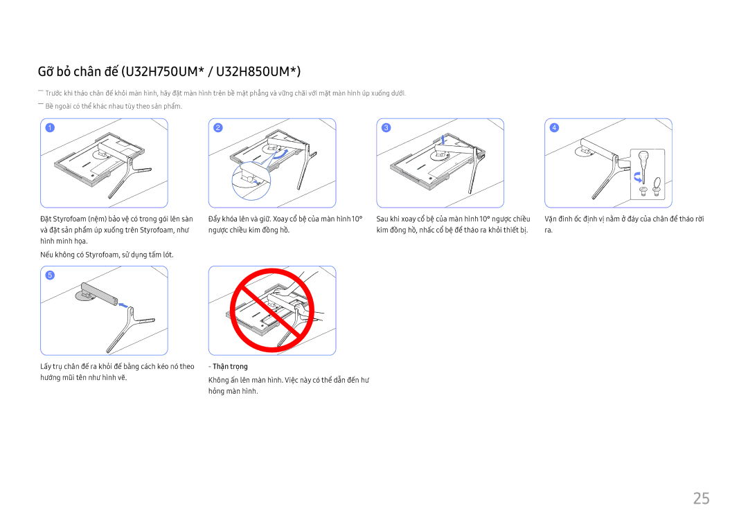 Samsung LU28H750UQEXXV manual Gỡ bỏ̉ chân đế́ U32H750UM* / U32H850UM 