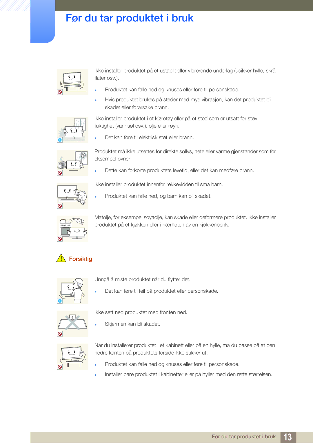 Samsung LU28E85KRS/EN, LU32E85KRS/EN, LU24E85KRS/EN, LU28E85KRSD/XE manual Det kan føre til elektrisk støt eller brann 