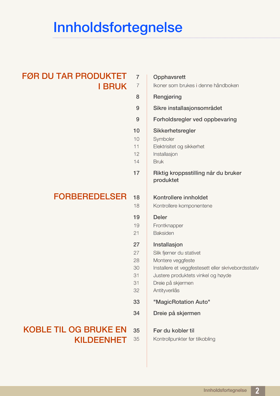 Samsung LU24E85KRS/EN, LU32E85KRS/EN, LU28E85KRS/EN, LU28E85KRSD/XE manual Innholdsfortegnelse 