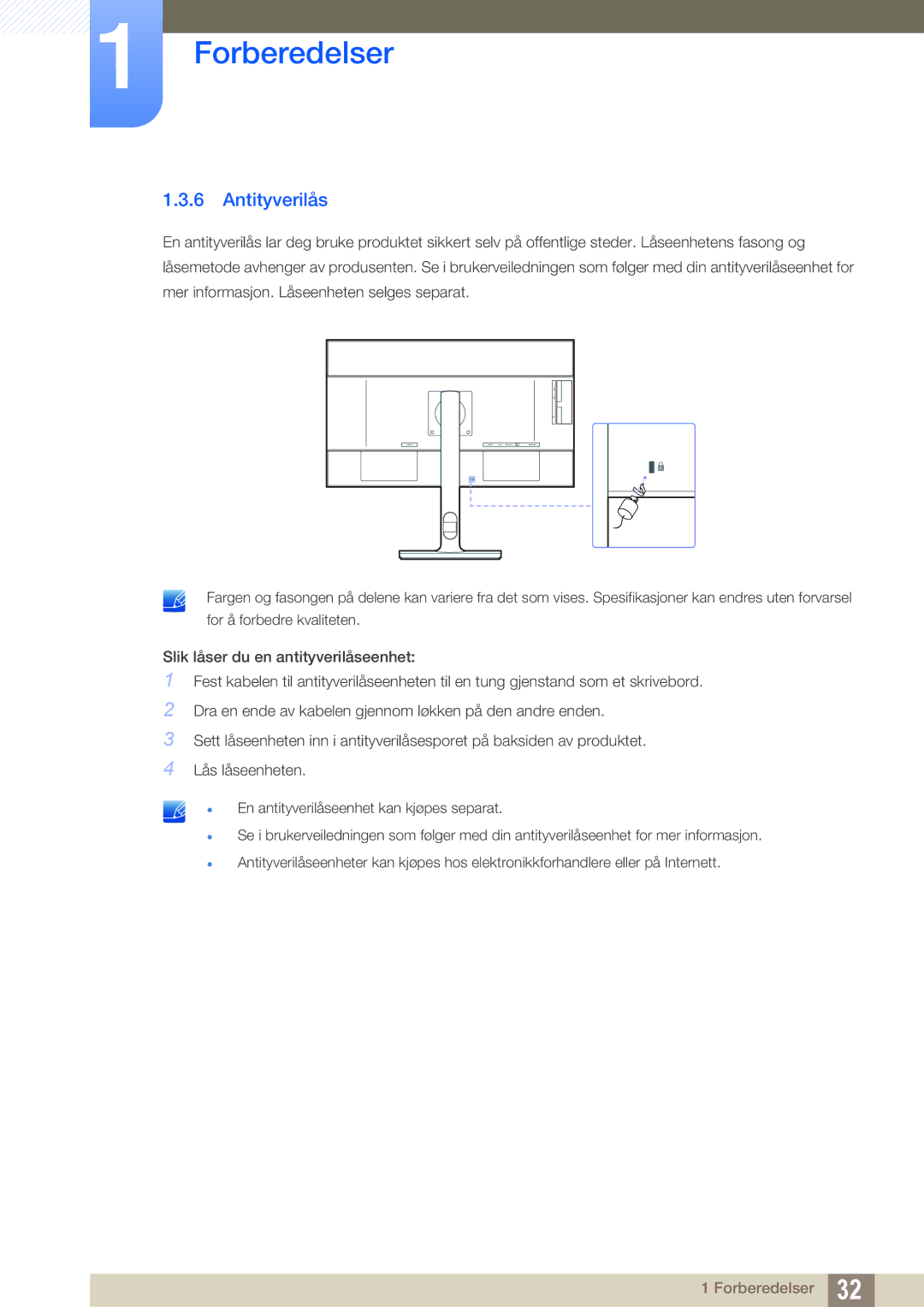 Samsung LU32E85KRS/EN, LU28E85KRS/EN, LU24E85KRS/EN, LU28E85KRSD/XE manual Antityverilås 