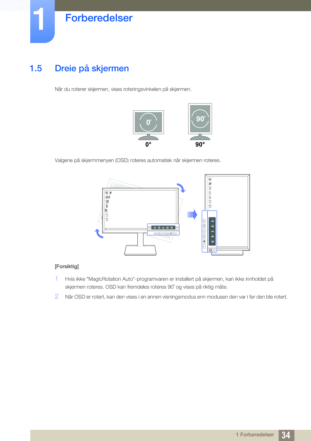 Samsung LU24E85KRS/EN, LU32E85KRS/EN, LU28E85KRS/EN, LU28E85KRSD/XE manual Dreie på skjermen 