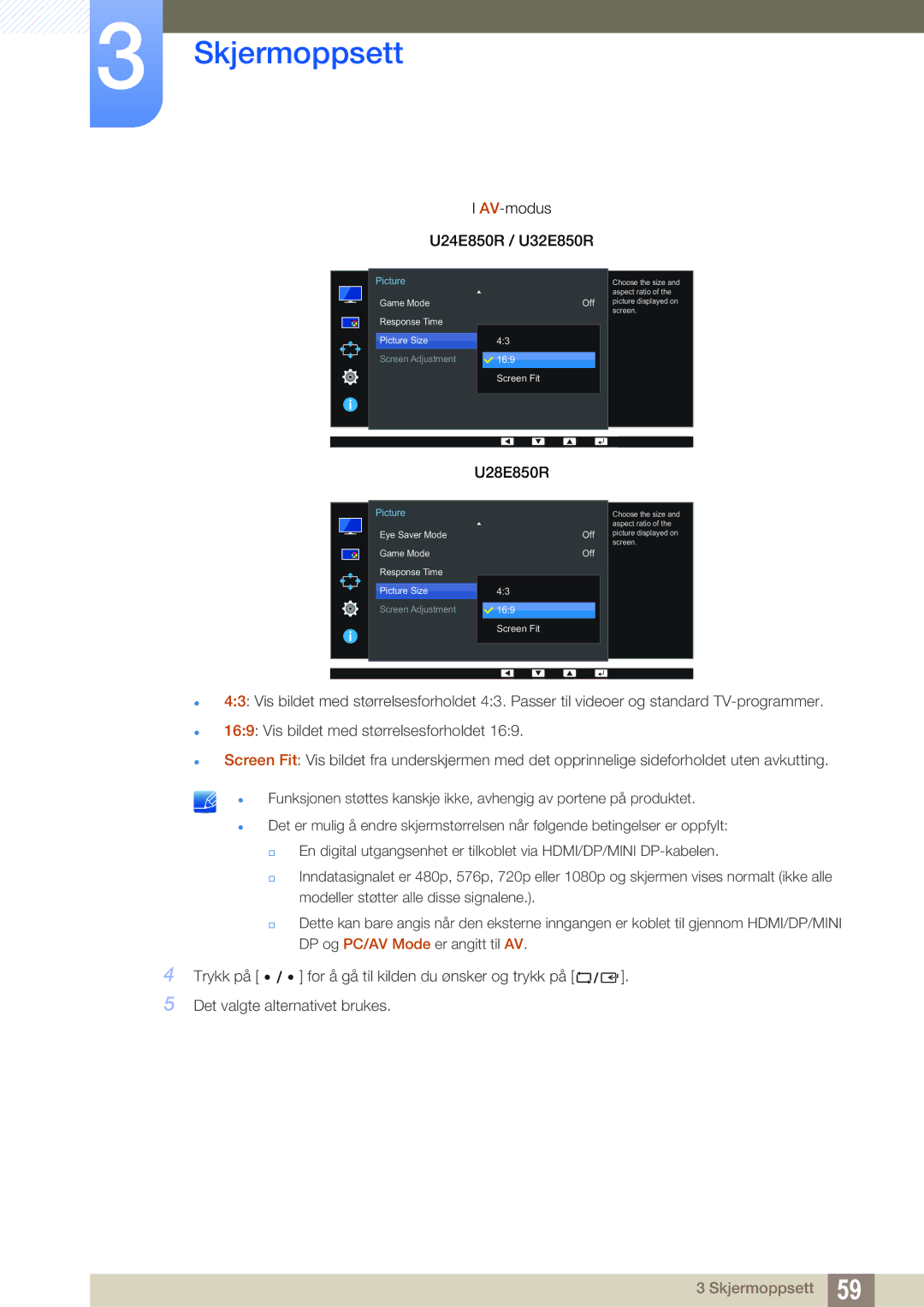 Samsung LU28E85KRSD/XE, LU32E85KRS/EN, LU28E85KRS/EN, LU24E85KRS/EN manual AV-modus 