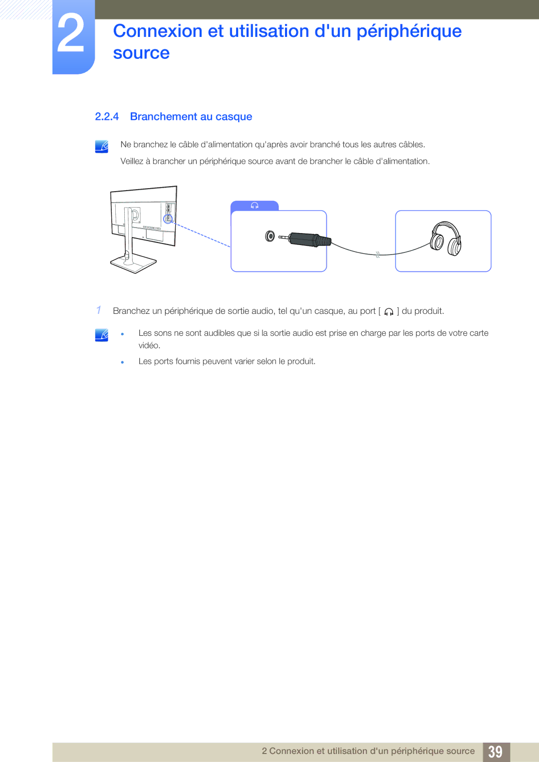 Samsung LU32E85KRS/EN, LU28E85KRS/EN, LU24E85KRS/EN manual Branchement au casque 