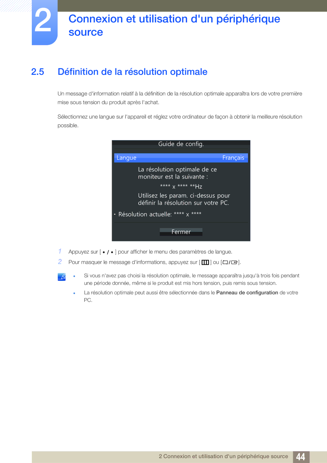 Samsung LU24E85KRS/EN, LU32E85KRS/EN, LU28E85KRS/EN manual Définition de la résolution optimale, PrqlwhxuHvwOdVxlydqwhƞ 