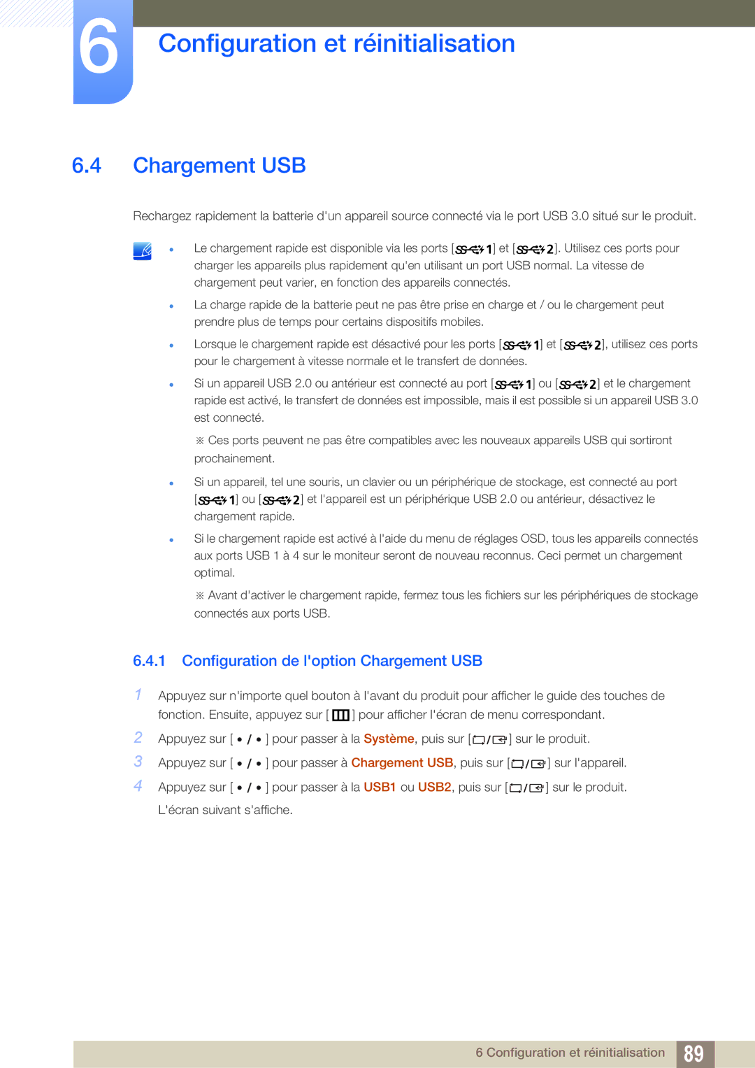 Samsung LU24E85KRS/EN, LU32E85KRS/EN, LU28E85KRS/EN manual Configuration de loption Chargement USB 