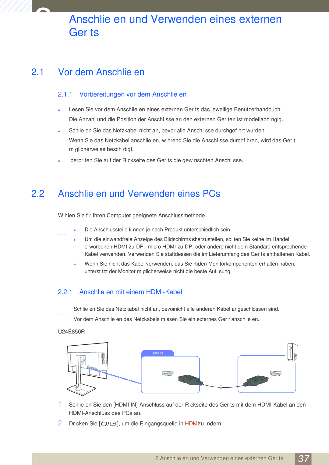 Samsung LU28E85KRS/EN, LU32E85KRS/EN, LU24E85KRS/EN AnschließenGeräts und Verwenden eines externen, Vor dem Anschließen 