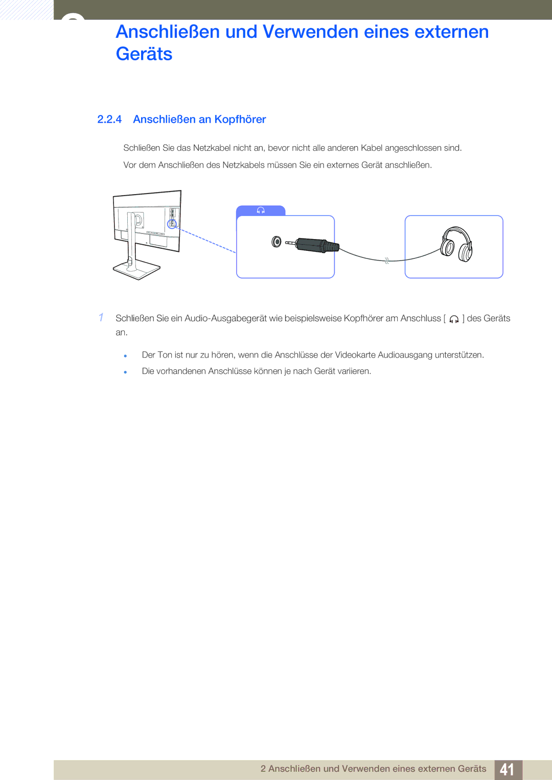 Samsung LU24E85KRS/EN, LU32E85KRS/EN, LU28E85KRS/EN manual Anschließen an Kopfhörer 