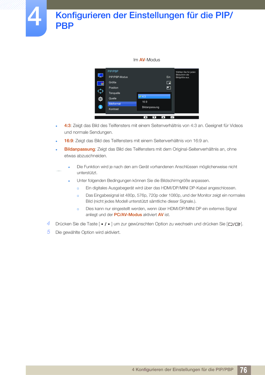 Samsung LU28E85KRS/EN, LU32E85KRS/EN, LU24E85KRS/EN manual Im AV-Modus 