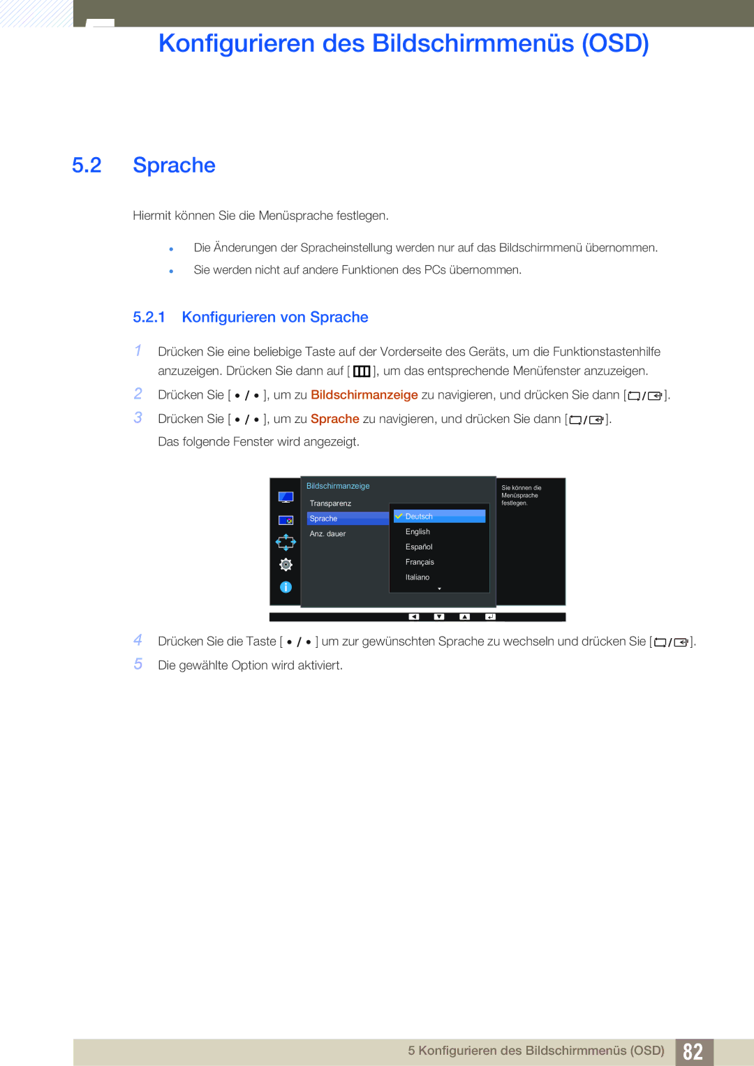 Samsung LU28E85KRS/EN, LU32E85KRS/EN, LU24E85KRS/EN manual Konfigurieren von Sprache 