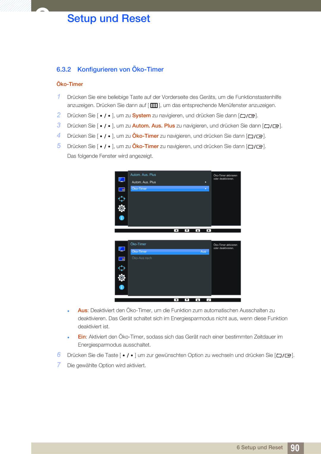 Samsung LU32E85KRS/EN, LU28E85KRS/EN, LU24E85KRS/EN manual Konfigurieren von Öko-Timer 