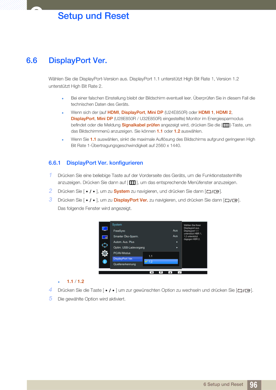 Samsung LU32E85KRS/EN, LU28E85KRS/EN, LU24E85KRS/EN manual DisplayPort Ver. konfigurieren 