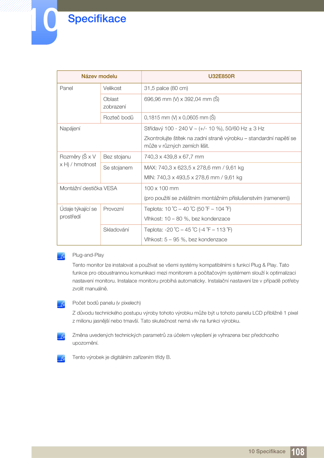 Samsung LU32E85KRS/EN, LU28E85KRS/EN, LU24E85KRS/EN manual Název modelu U32E850R 