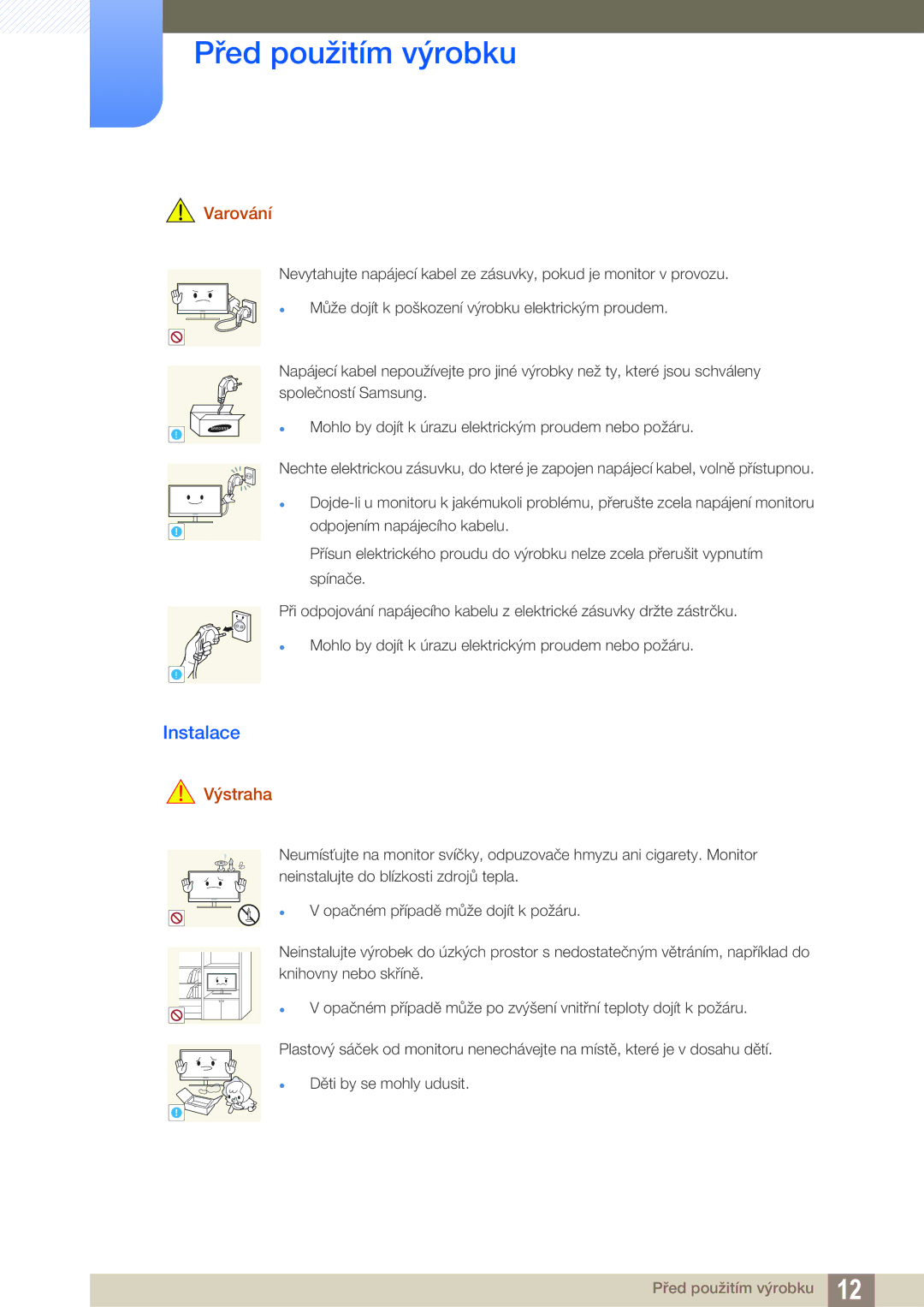 Samsung LU32E85KRS/EN, LU28E85KRS/EN, LU24E85KRS/EN manual Instalace, Varování 