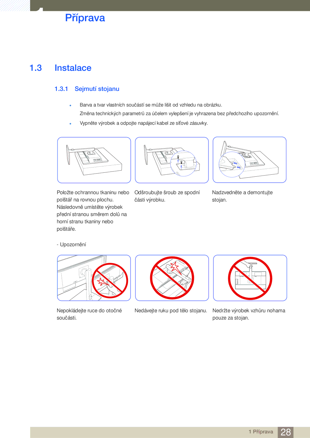 Samsung LU28E85KRS/EN, LU32E85KRS/EN, LU24E85KRS/EN manual Instalace, Sejmutí stojanu 