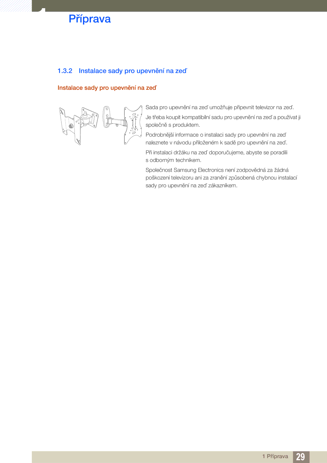 Samsung LU24E85KRS/EN, LU32E85KRS/EN, LU28E85KRS/EN manual Instalace sady pro upevnění na zeď 