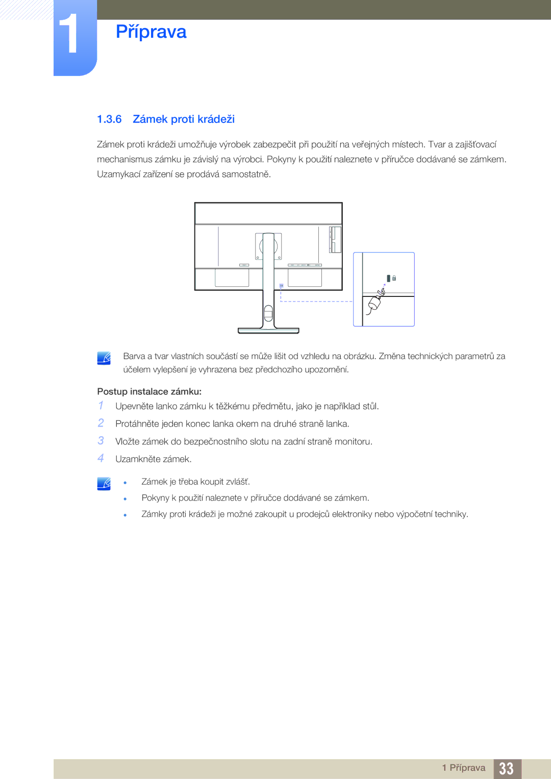 Samsung LU32E85KRS/EN, LU28E85KRS/EN, LU24E85KRS/EN manual 6 Zámek proti krádeži 