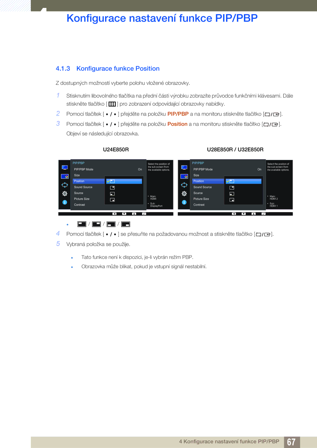 Samsung LU28E85KRS/EN, LU32E85KRS/EN, LU24E85KRS/EN manual Konfigurace funkce Position 