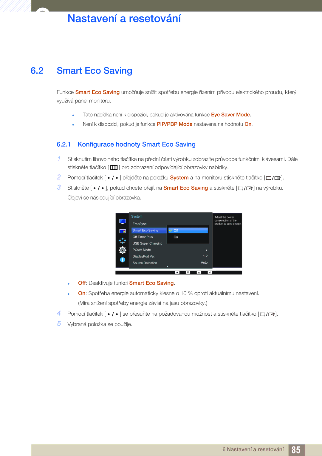 Samsung LU28E85KRS/EN, LU32E85KRS/EN, LU24E85KRS/EN manual Konfigurace hodnoty Smart Eco Saving 