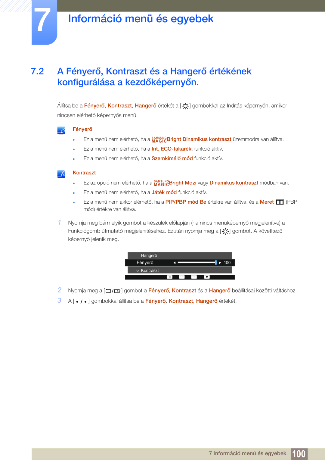 Samsung LU28E85KRS/EN, LU32E85KRS/EN, LU24E85KRS/EN manual Fényerő 