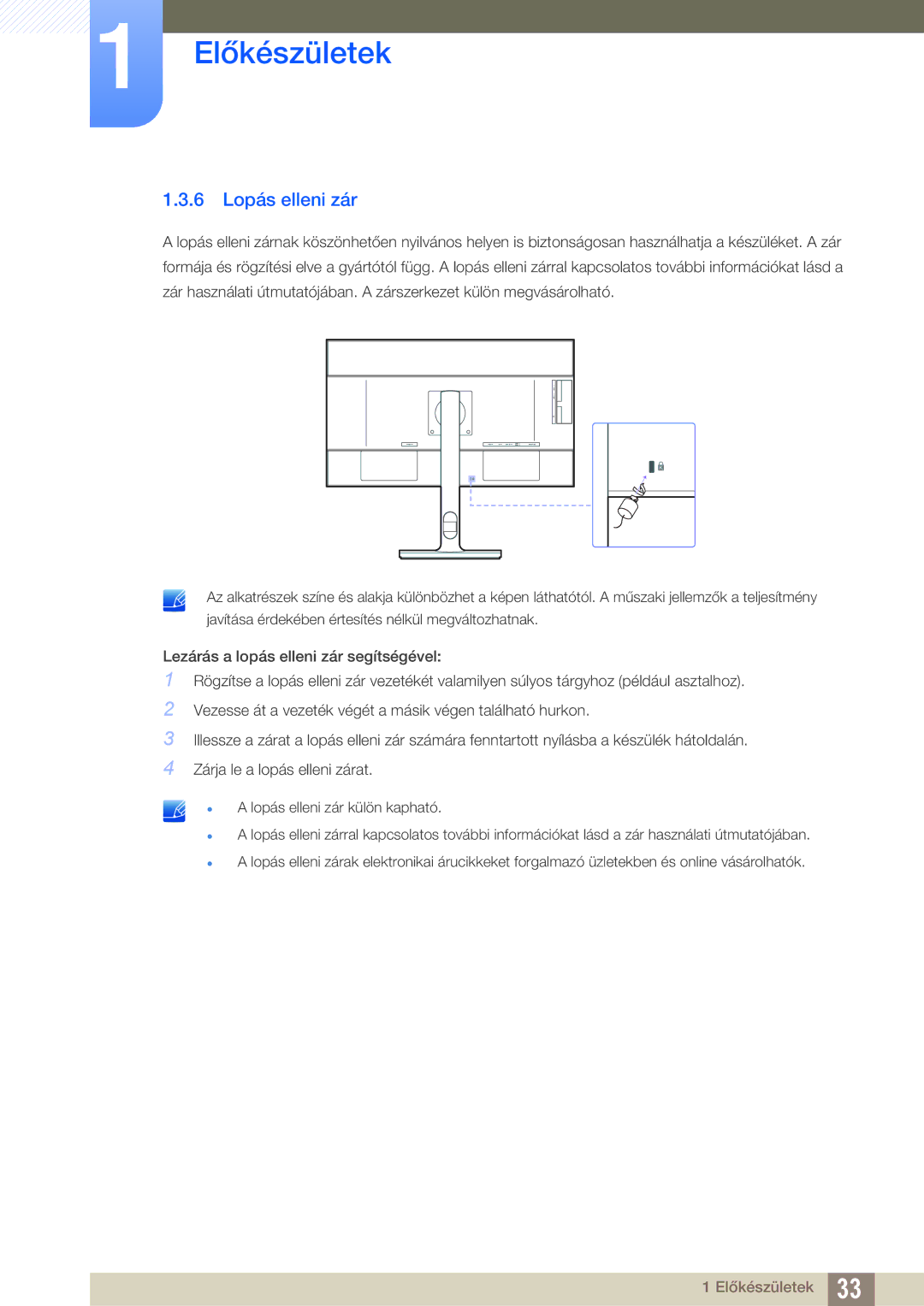 Samsung LU32E85KRS/EN, LU28E85KRS/EN, LU24E85KRS/EN manual 6 Lopás elleni zár 