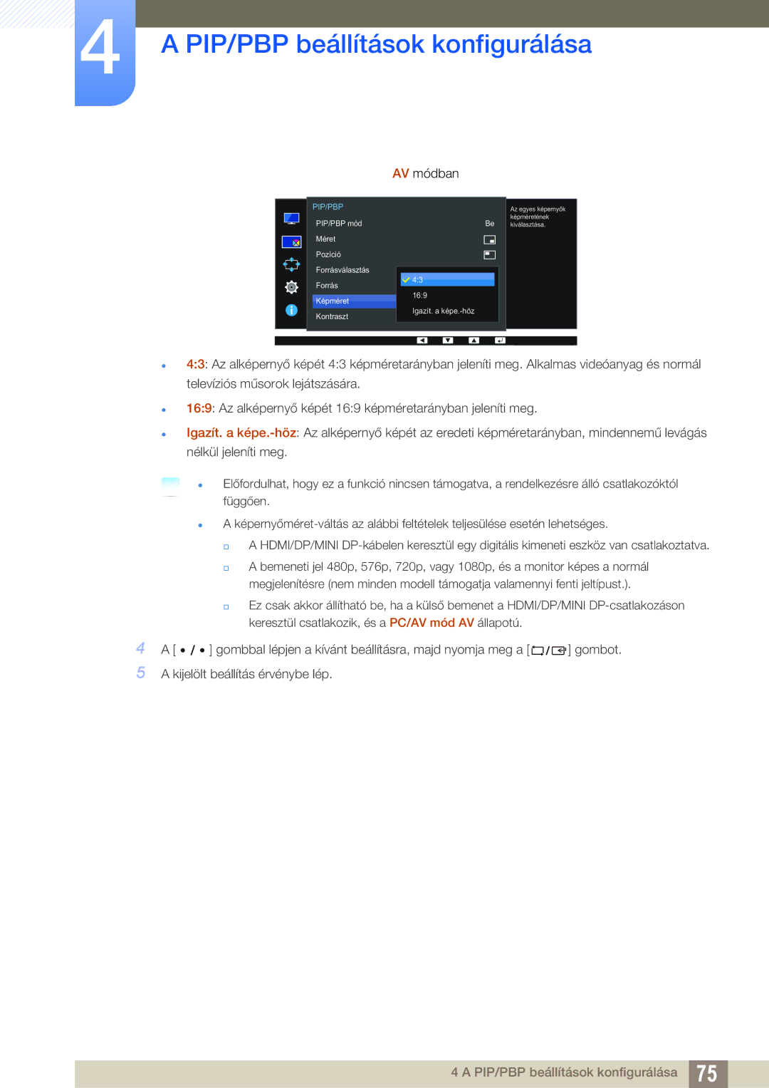 Samsung LU32E85KRS/EN, LU28E85KRS/EN, LU24E85KRS/EN manual AV módban 