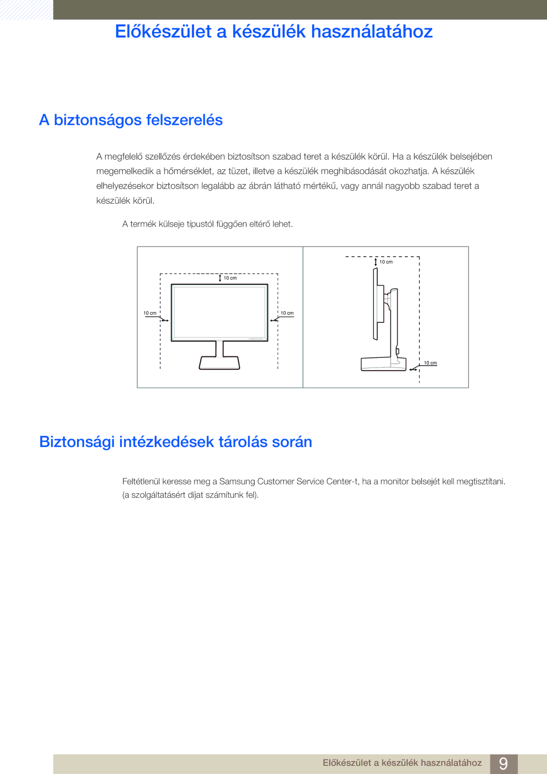 Samsung LU32E85KRS/EN, LU28E85KRS/EN, LU24E85KRS/EN manual Biztonságos felszerelés, Biztonsági intézkedések tárolás során 