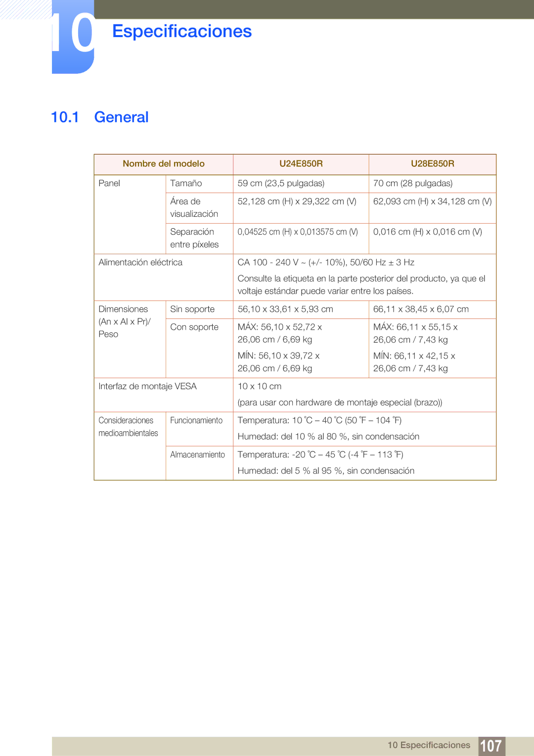 Samsung LU32E85KRS/EN manual Especificaciones, General 