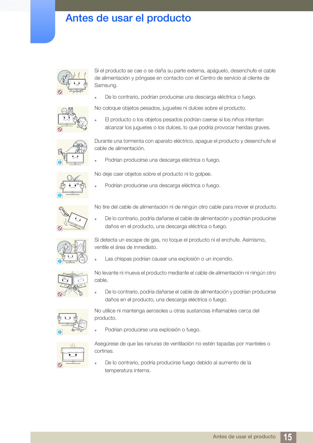 Samsung LU32E85KRS/EN manual Las chispas podrían causar una explosión o un incendio 