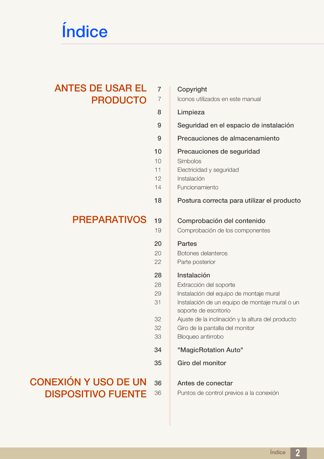 Samsung LU32E85KRS/EN manual Índice 