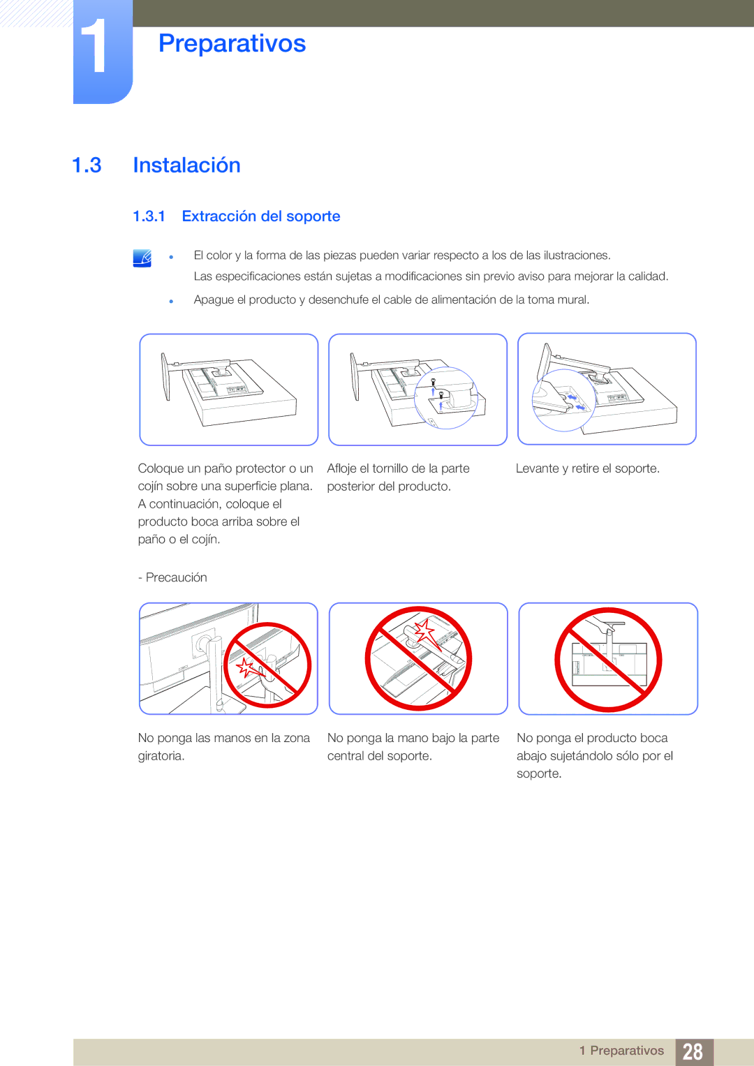 Samsung LU32E85KRS/EN manual Instalación, Extracción del soporte 