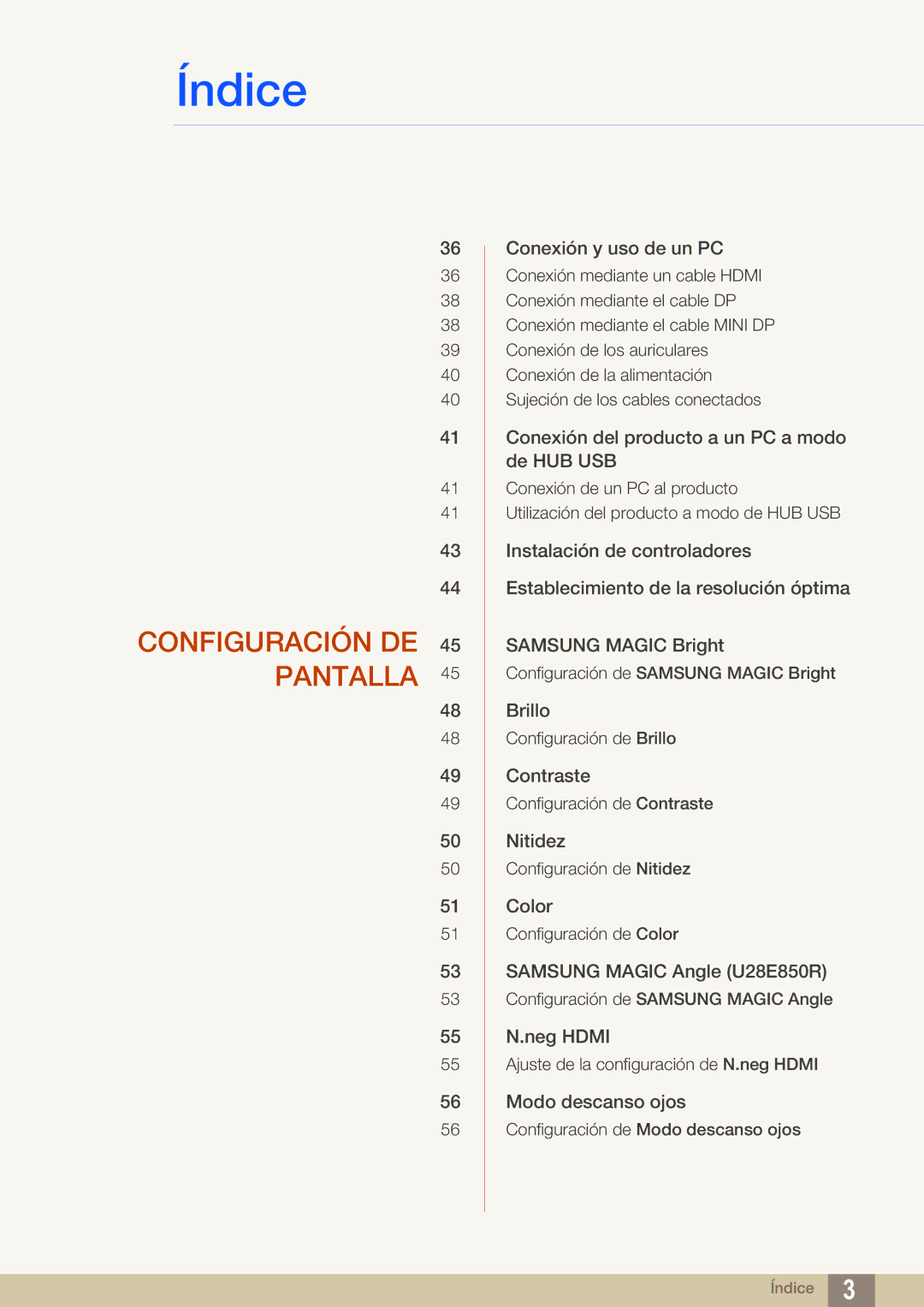 Samsung LU32E85KRS/EN manual Configuración DE Pantalla 