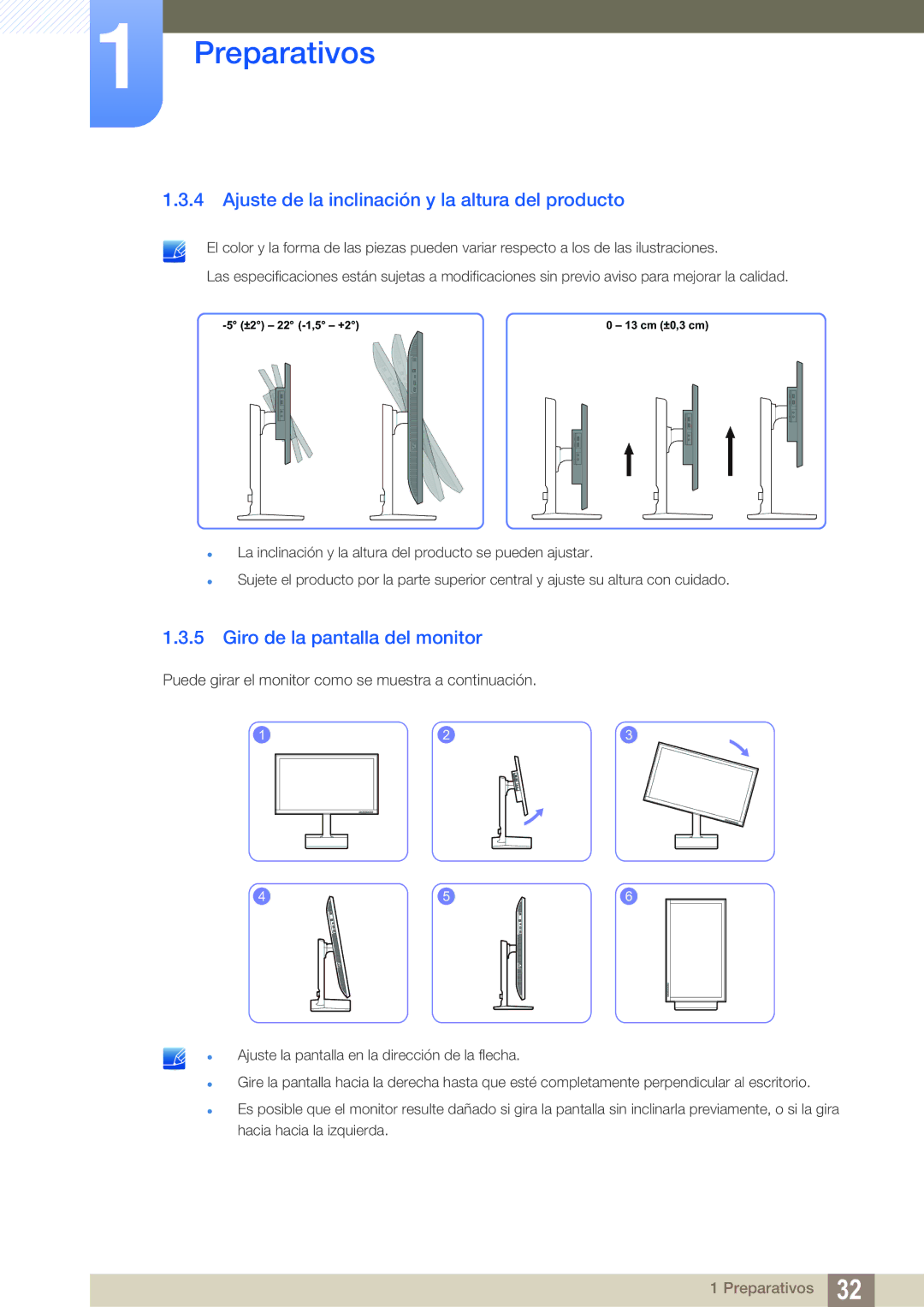 Samsung LU32E85KRS/EN manual Ajuste de la inclinación y la altura del producto, Giro de la pantalla del monitor 