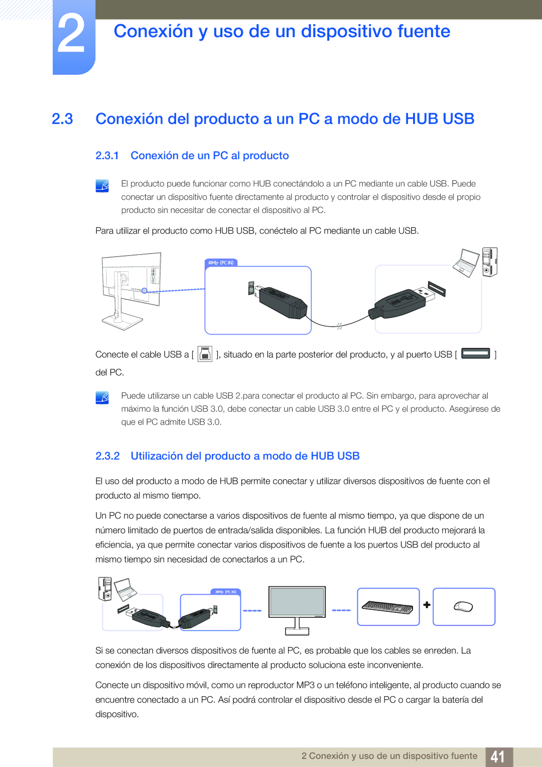 Samsung LU32E85KRS/EN manual Conexión del producto a un PC a modo de HUB USB, Conexión de un PC al producto 