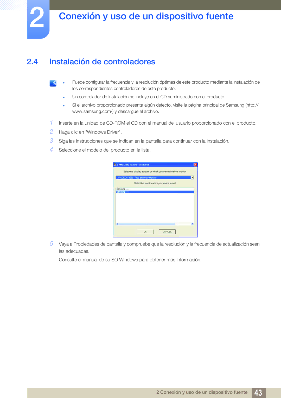 Samsung LU32E85KRS/EN manual Instalación de controladores 