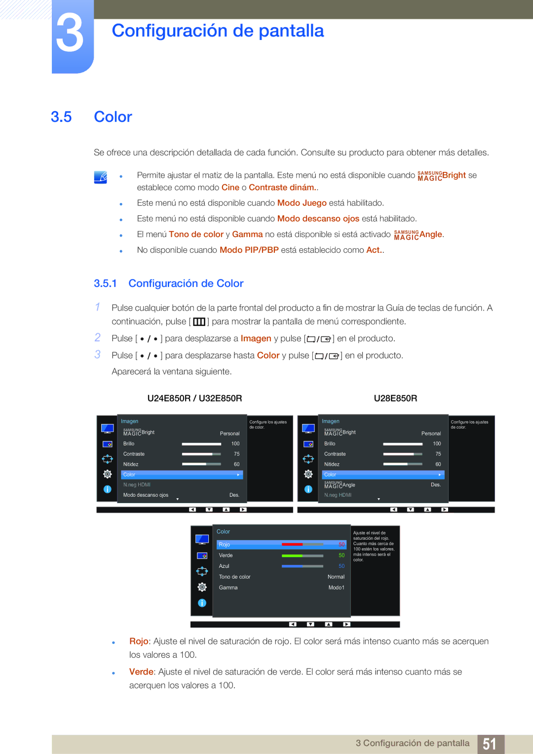 Samsung LU32E85KRS/EN manual Configuración de Color 