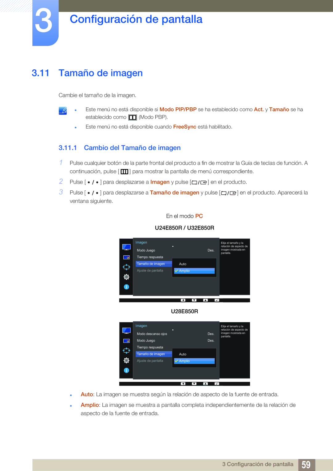 Samsung LU32E85KRS/EN manual Cambio del Tamaño de imagen 