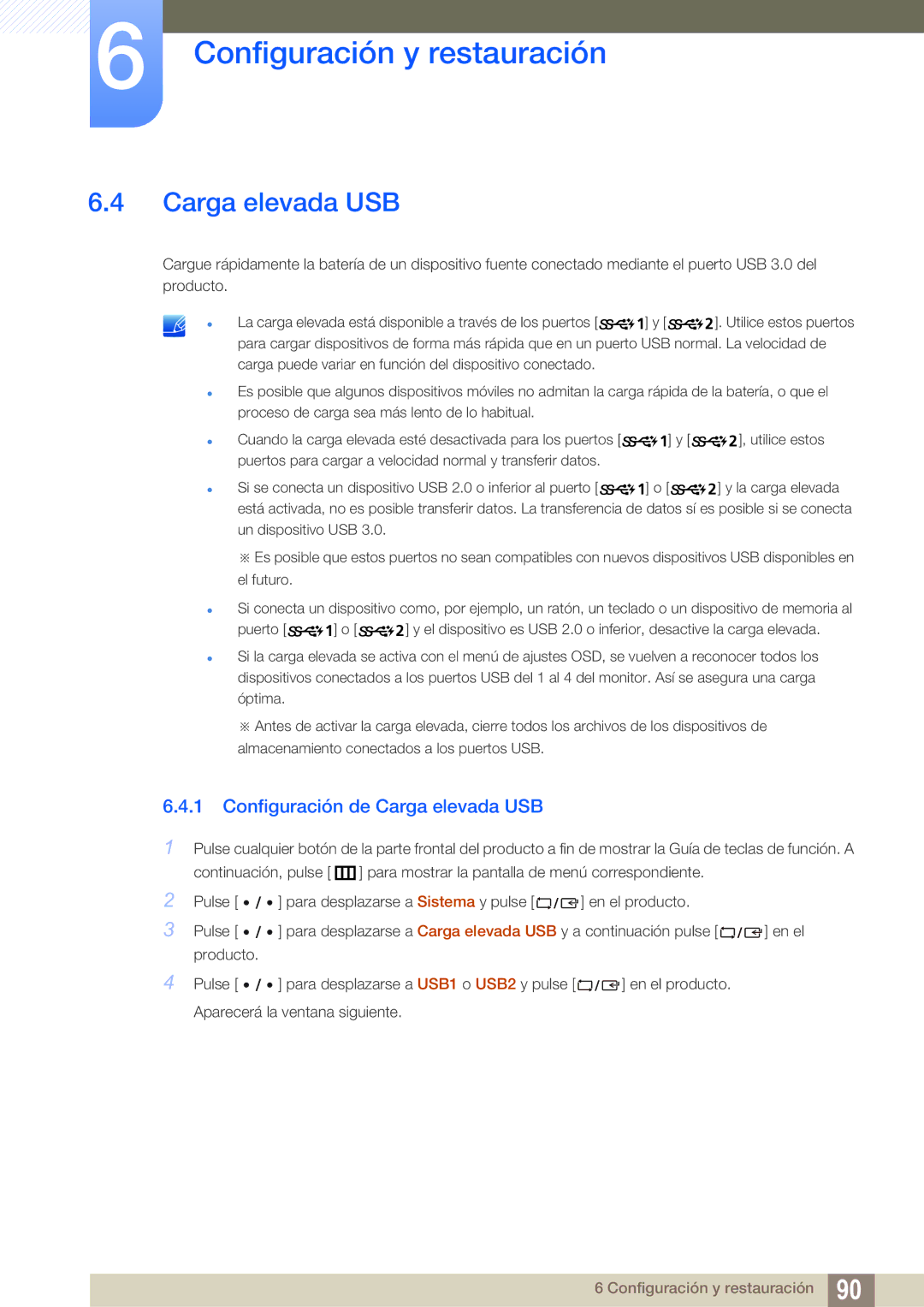 Samsung LU32E85KRS/EN manual Configuración de Carga elevada USB 