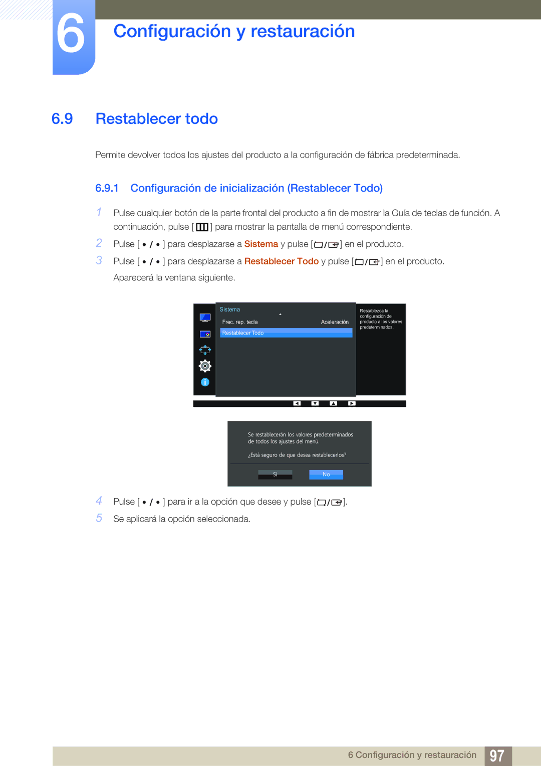 Samsung LU32E85KRS/EN manual Restablecer todo, Configuración de inicialización Restablecer Todo 