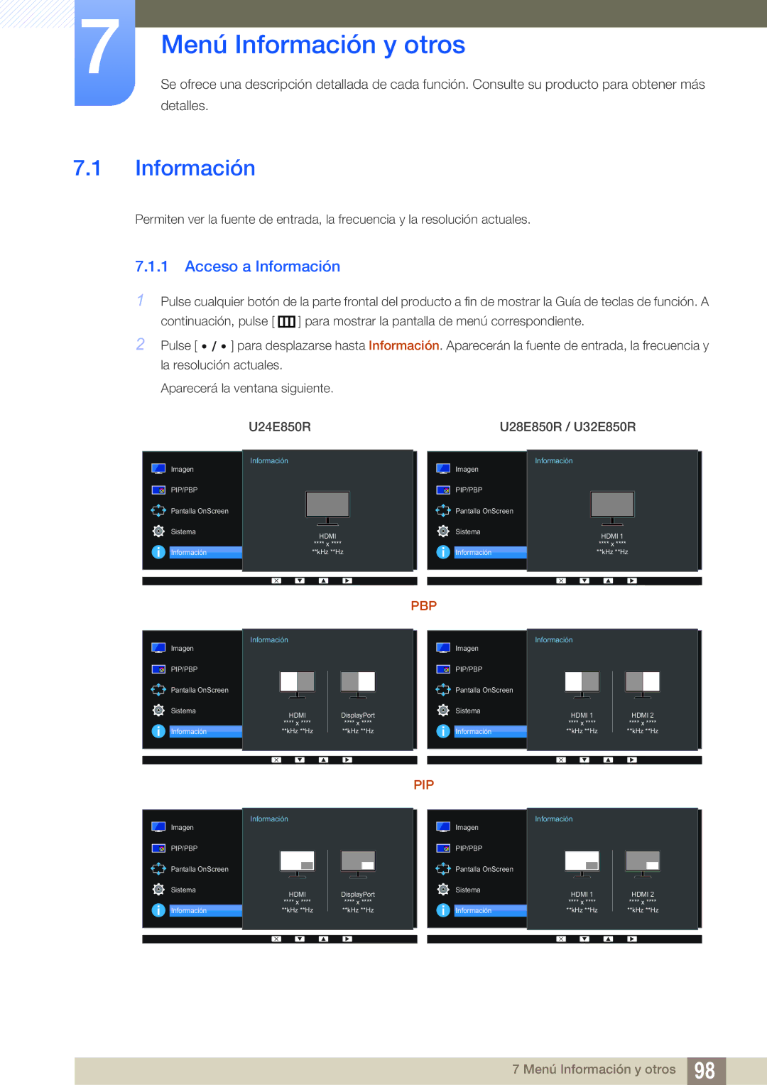 Samsung LU32E85KRS/EN manual Menú Información y otros, Acceso a Información 