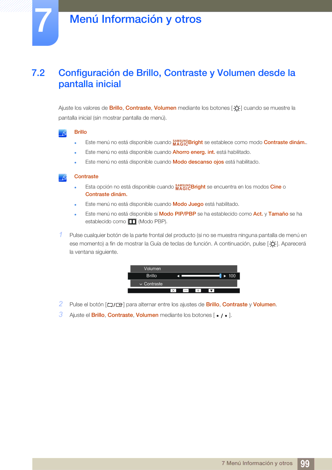 Samsung LU32E85KRS/EN manual Brillo, Contraste 