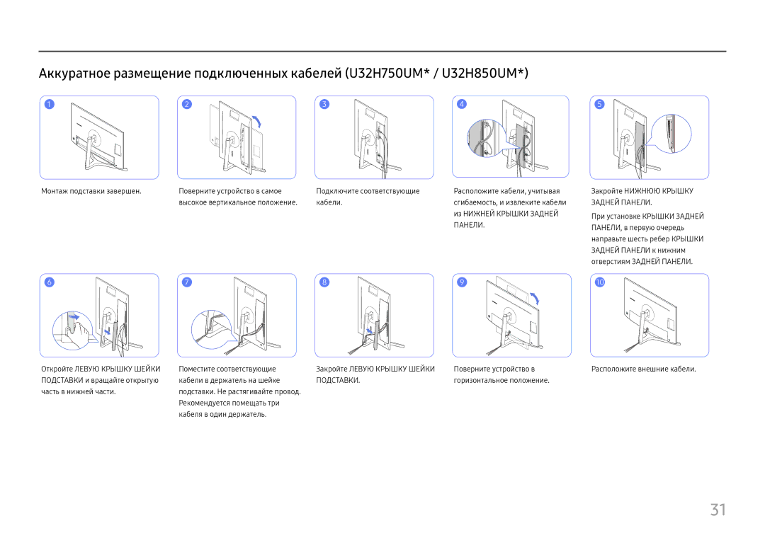 Samsung LU28H750UQIXCI, LU32H850UMUXEN, LU32H850UMIXCI manual Из Нижней Крышки Задней, Расположите внешние кабели 