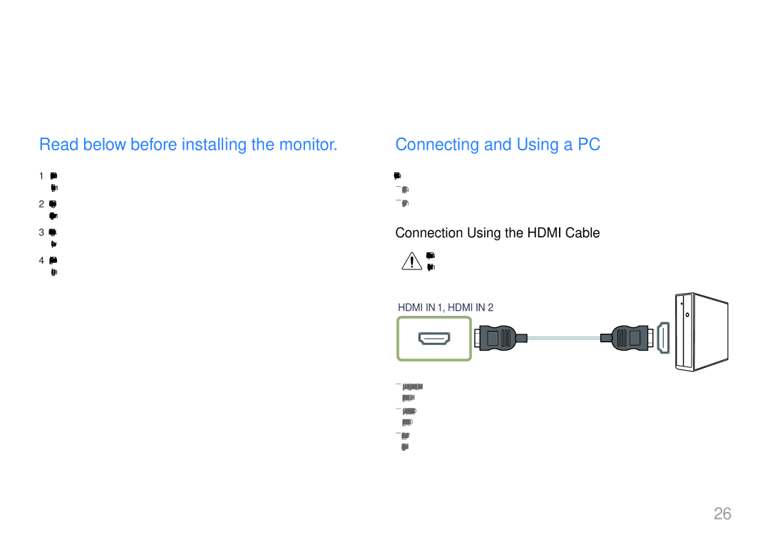 Samsung LU28H750UQEXXV, LU32H850UMUXEN manual Connecting and Using a Source Device, Read below before installing the monitor 