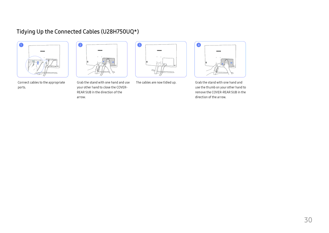 Samsung LU32H850UMUXEN, LU28H750UQUXEN, LU28H750UQEXXV, LU28H750UQIXCI manual Tidying Up the Connected Cables U28H750UQ 