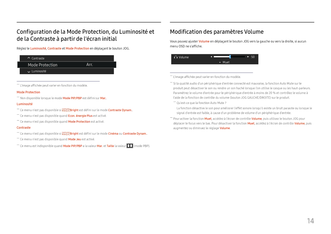 Samsung LU32H850UMUXEN, LU28H750UQUXEN manual Modification des paramètres Volume, Luminosité 