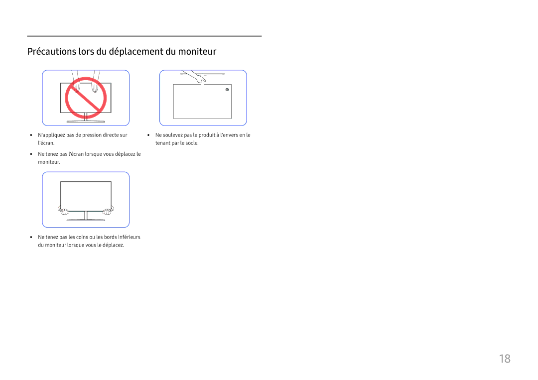 Samsung LU32H850UMUXEN, LU28H750UQUXEN manual Précautions lors du déplacement du moniteur 